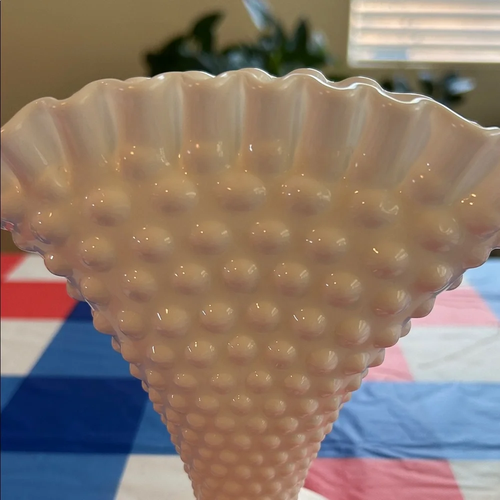 Vintage Fenton White Milk Glass Hobnail Fan Vase